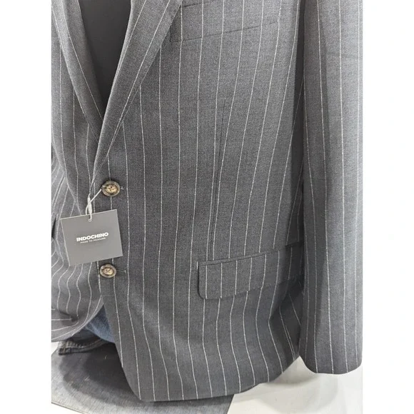 Indochino Bespoke NWT Gray Pinstripe Blazer Sport Coat‎ Two Button 100% Wool 42R